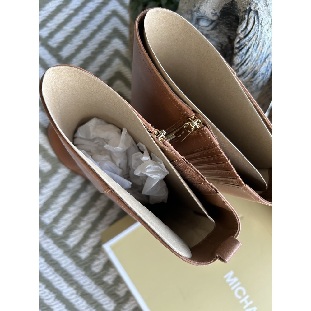$375 Michael Kors Mindy Leather and Signature Logo Trim Boot Brown 5.5 - Picture 4 of 6